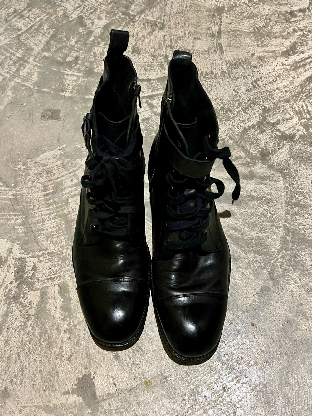 Banana Republic Black Leather Lace-Up Ankle Boots with Strap